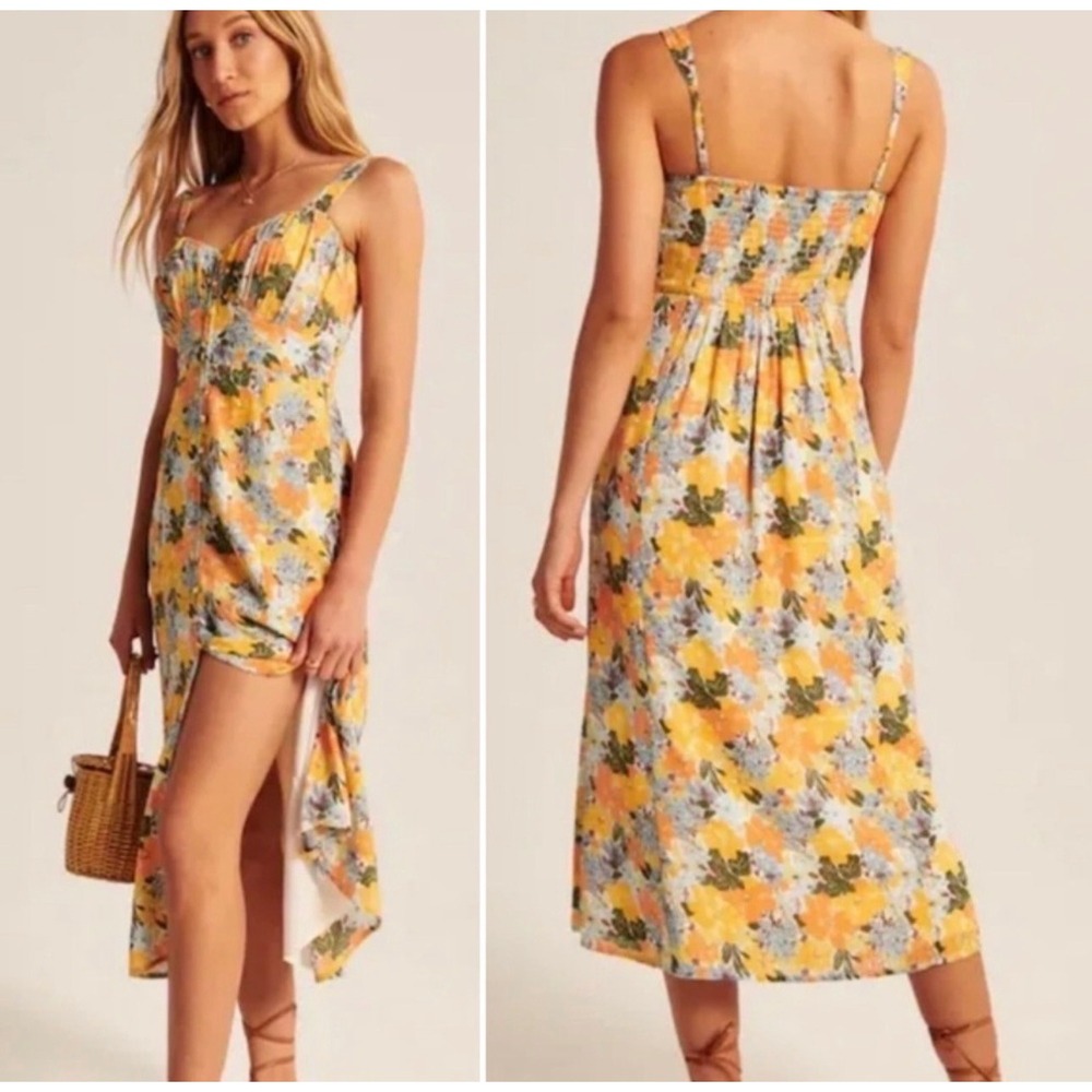 NWT Abercrombie & Fitch Multi Floral Button Down Midi Dress Small Garden Party